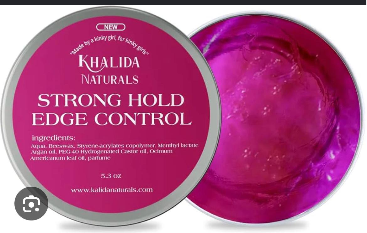 Khalida Strong Hold Edge Control jar and product